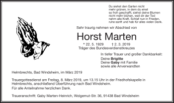 Traueranzeige von Horst Marten von Frankenpost