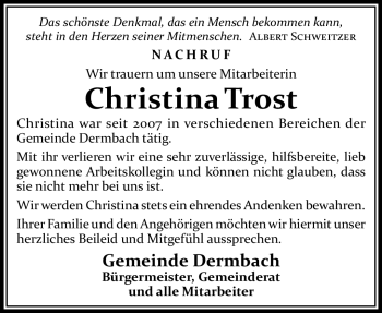Traueranzeige von Christina Trost von Südthüringer Presse