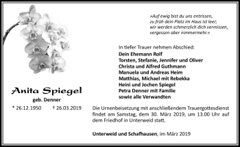Traueranzeige von Anita Spiegel von Südthüringer Presse