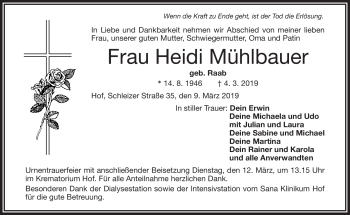 Traueranzeige von Heidi Mühlbauer von Frankenpost