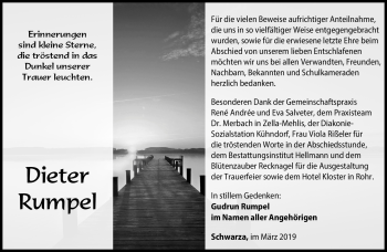 Traueranzeige von Dieter Rumpel von Südthüringer Presse