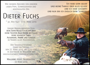 Traueranzeige von Dieter Fuchs von Südthüringer Presse