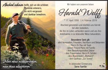 Traueranzeige von Harald Wolff von Südthüringer Presse