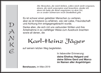Traueranzeige von Karl-Heinz Jäger von Südthüringer Presse