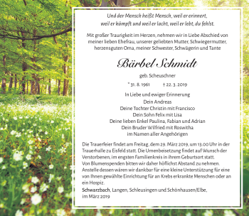 Traueranzeige von Bärbel Schmidt von Südthüringer Presse
