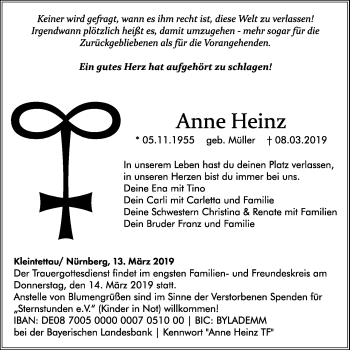 Traueranzeige von Anne Heinz von Neue Presse Coburg