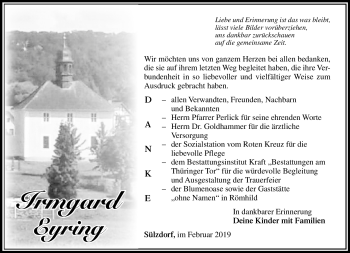 Traueranzeige von Irmgard Eyring von Südthüringer Presse