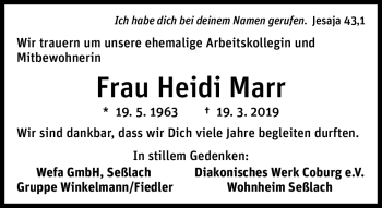 Traueranzeige von Heidi Marr von Neue Presse Coburg
