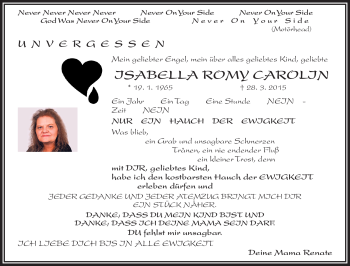 Traueranzeige von Isabella Romy Carolin  von Frankenpost