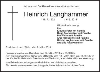 Traueranzeige von Heinrich Langhammer von Neue Presse Coburg