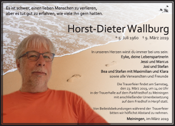 Traueranzeige von Horst-Dieter Wallburg von Südthüringer Presse