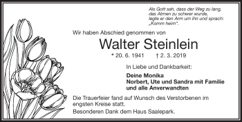 Traueranzeige von Walter Steinlein von Frankenpost