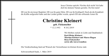 Traueranzeige von Christine Kleinert von Frankenpost