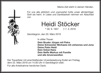 Traueranzeige von Heidi Stöcker von Frankenpost