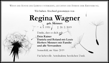Traueranzeige von Regina Wagner von Neue Presse Coburg