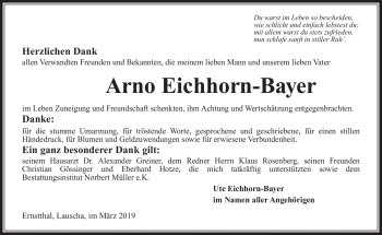 Traueranzeige von Arno Eichhorn-Bayer von Südthüringer Presse