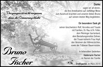 Traueranzeige von Bruno Fischer von Südthüringer Presse