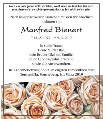Traueranzeige von Manfred Bienert von Südthüringer Presse