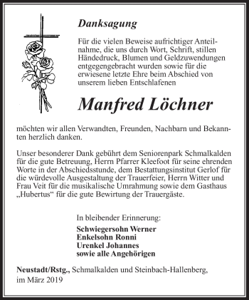 Traueranzeige von Manfred Löchner von Südthüringer Presse