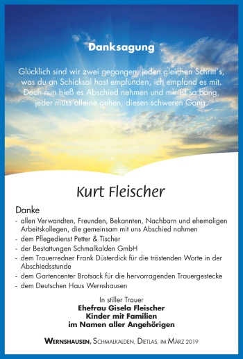 Traueranzeige von Kurt Fleischer von Südthüringer Presse