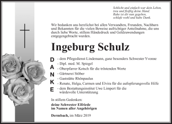 Traueranzeige von Inge Schulz von Südthüringer Presse