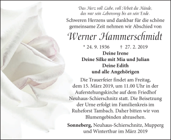 Traueranzeige von Werner Hammerschmidt von Südthüringer Presse