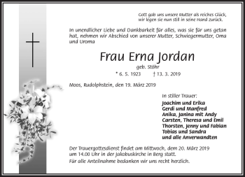 Traueranzeige von Erna Jordan von Frankenpost
