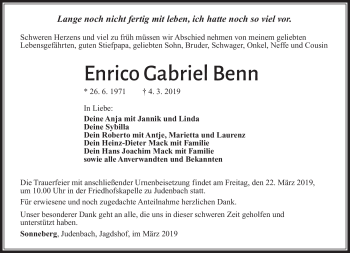 Traueranzeige von Enrico Gabriel Benn von Südthüringer Presse