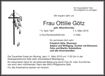 Traueranzeige von Ottilie Götz von Frankenpost