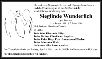 Traueranzeige von Sieglinde Wunderlich von Frankenpost