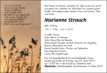 Traueranzeige von Marianne Strauch von Südthüringer Presse