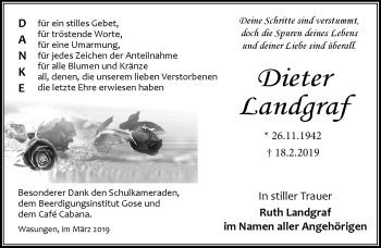 Traueranzeige von dieter Landgraf von Südthüringer Presse