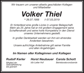 Traueranzeige von Volker Thiel von Frankenpost