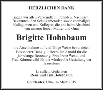 Traueranzeige von Brigitte Hohmann von Südthüringer Presse