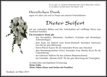 Traueranzeige von Dieter Seifert von Südthüringer Presse