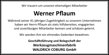 Traueranzeige von Werner Pflaum von Neue Presse Coburg