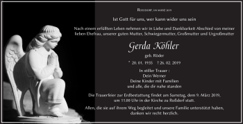 Traueranzeige von Gerda Köhler von Südthüringer Presse