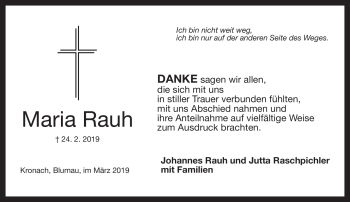 Traueranzeige von Maria Rauh von Neue Presse Coburg