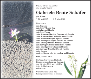 Traueranzeige von Gabriele Schäfer von Südthüringer Presse