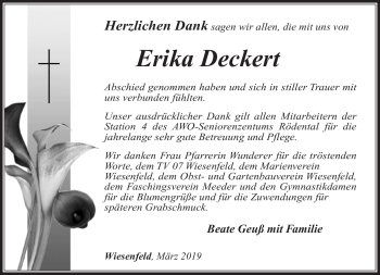 Traueranzeige von Erika Deckert von Neue Presse Coburg