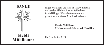 Traueranzeige von Heidi Mühlbauer von Frankenpost