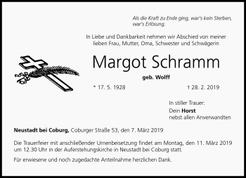 Traueranzeige von Margot Schramm von Neue Presse Coburg