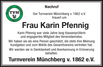 Traueranzeige von Karin Pfennig von Frankenpost