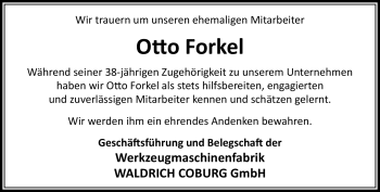 Traueranzeige von Otto Forkel von Neue Presse Coburg