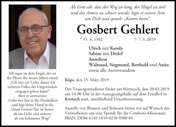 Traueranzeige von Gosbert Gehlert von Neue Presse Coburg
