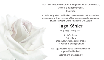 Traueranzeige von Ingo Köhler von Südthüringer Presse