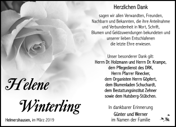 Traueranzeige von Helene Winterling von Südthüringer Presse
