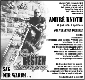 Traueranzeige von André Knoth von Südthüringer Presse