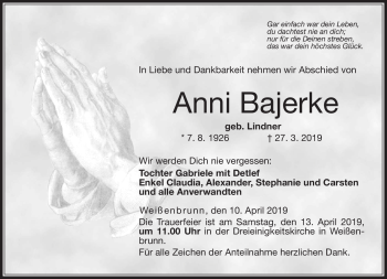 Traueranzeige von Anni Bajerke von Neue Presse Coburg