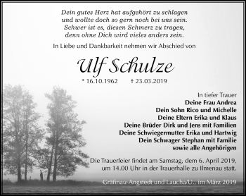 Traueranzeige von Ulf Schulze von Südthüringer Presse